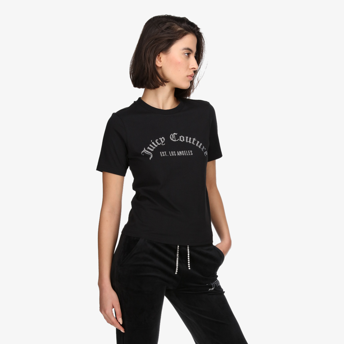 JUICY COUTURE Tricouri BLACK ARCHED DIAMANTE GIRLFRIEND TEE 