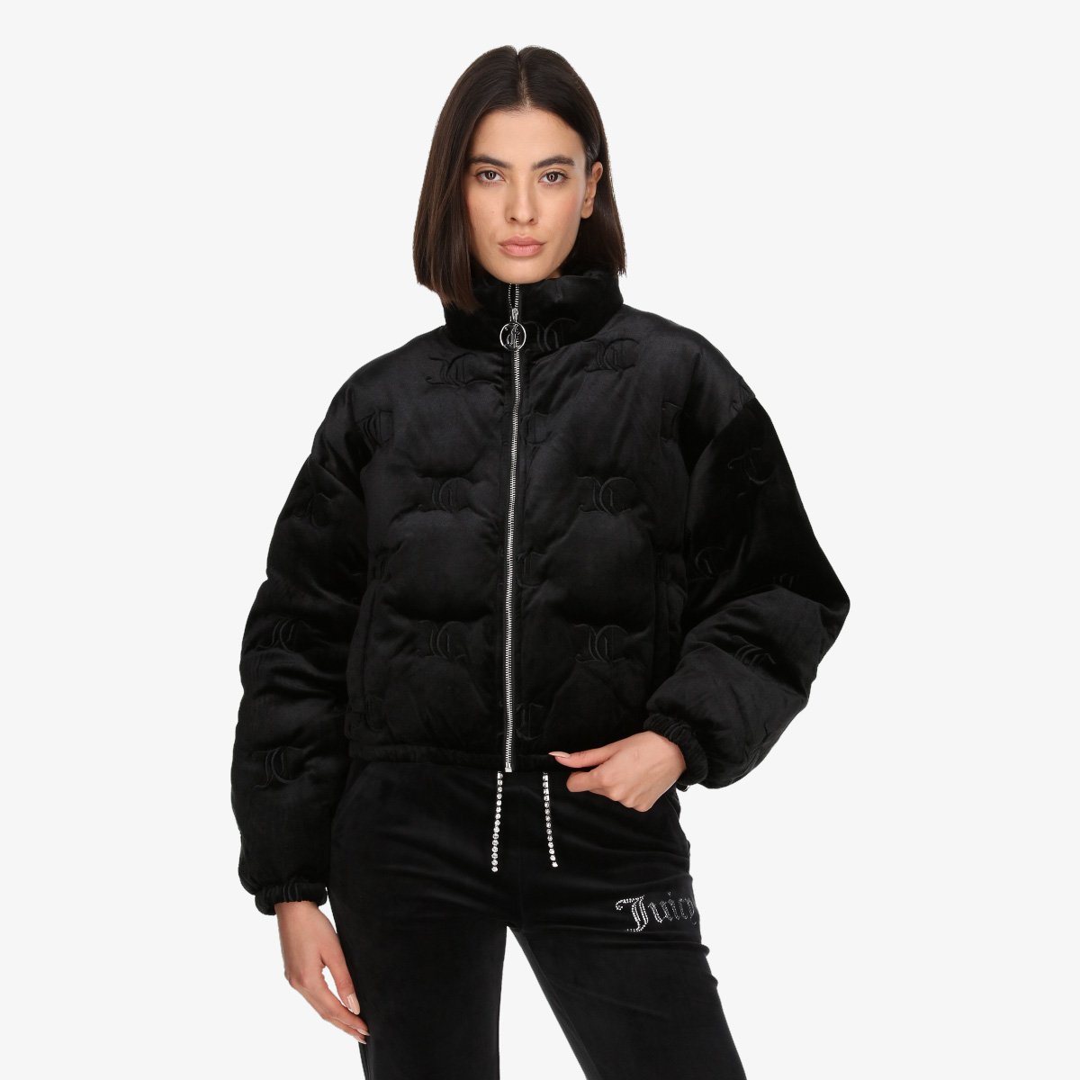 JUICY COUTURE Jachete BLACK MONOGRAM QUILTED VELOUR PUFFER