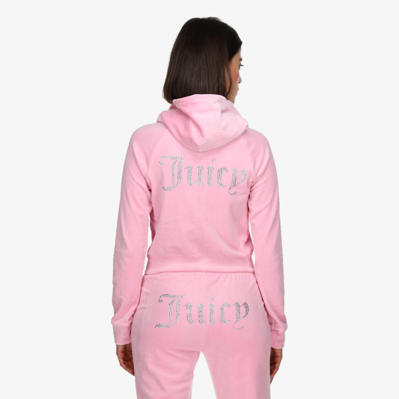 JUICY COUTURE Hanorace BLACK DIAMANTE VELOUR ZIP-THROUGH HOODIE 