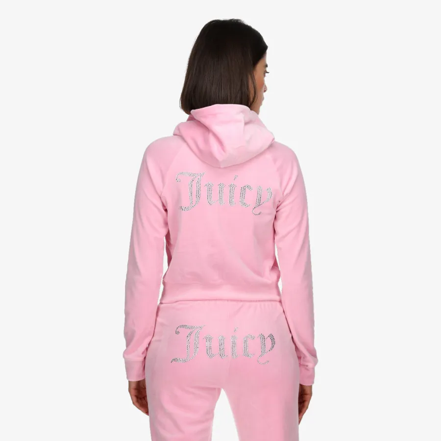 JUICY COUTURE Hanorace BLACK DIAMANTE VELOUR ZIP-THROUGH HOODIE 
