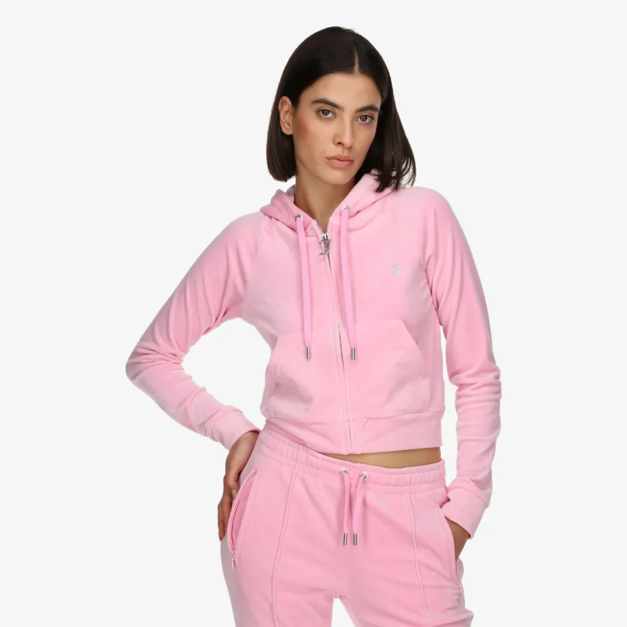 JUICY COUTURE Hanorace BLACK DIAMANTE VELOUR ZIP-THROUGH HOODIE 