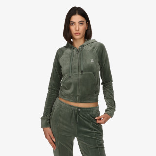 JUICY COUTURE Hanorace BLACK DIAMANTE VELOUR ZIP-THROUGH HOODIE 